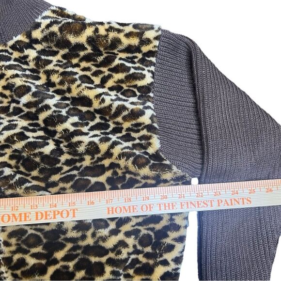 Vintage Marshall Rousso Zip Faux Cheetah Fur Brown Ribbed Sweater Size Large - Picture 3 of 6
